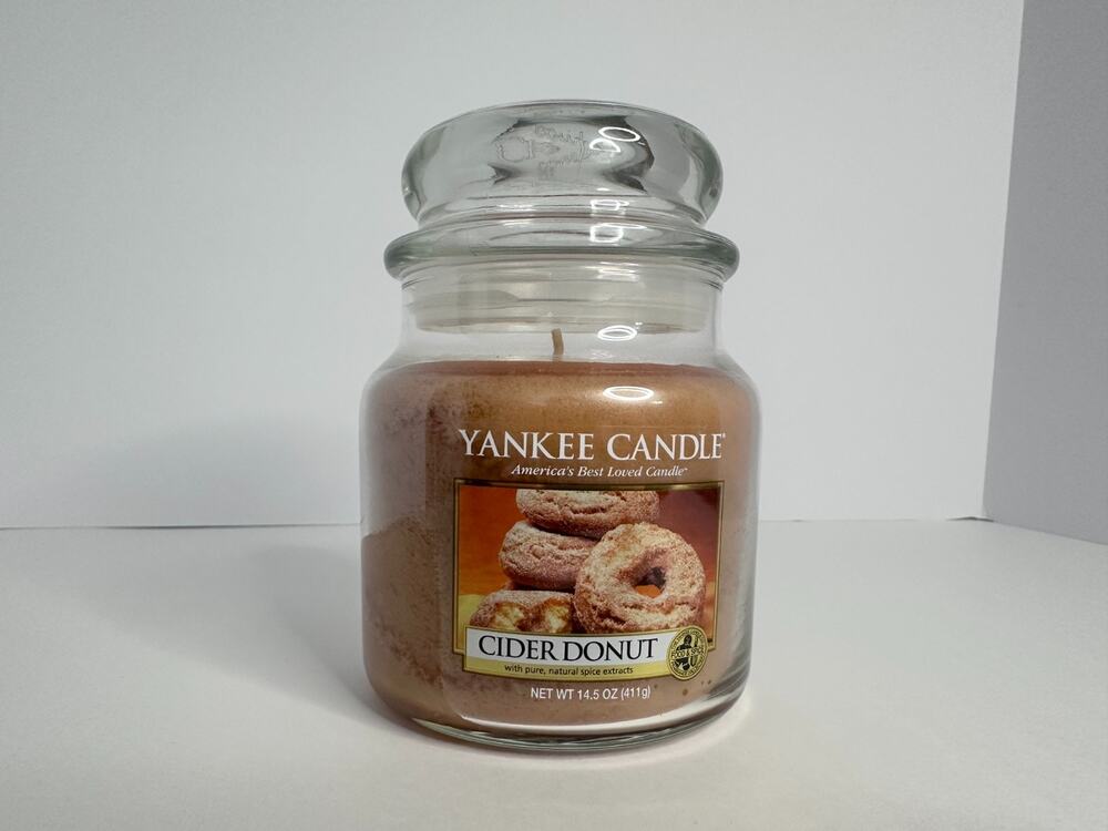 Yankee Candle Retired CIDER DONUT Food Cake Spice 14.5 oz White Label RARE NEW